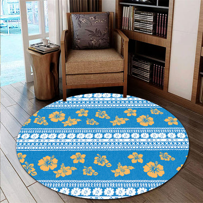 Fiji Round Rug Tapa Flower Fabric Print
