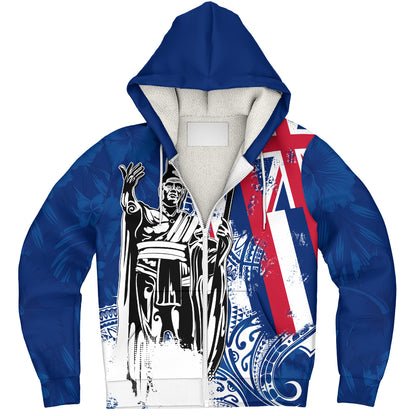 Hawaii Sherpa Hoodie King Kamehameha I Flag Tropical