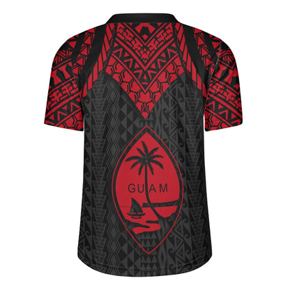 Guam Rugby Jersey Polynesian Armor Style Red