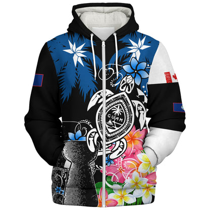 Guam Sherpa Hoodie Chamorro With Seal Turtle Coconut Tree