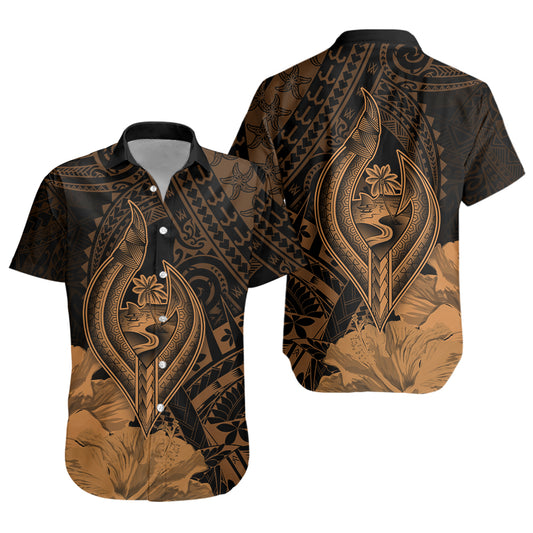 Guam Short Sleeve Shirt Tribal Seal Hook Hibiscus Style