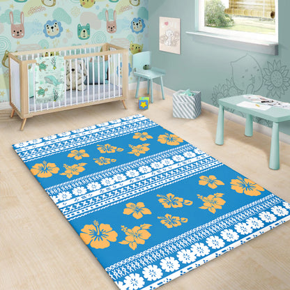 Fiji Area Rug Tapa Flower Fabric Print