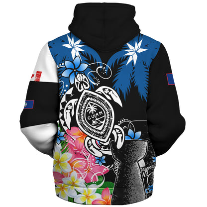 Guam Sherpa Hoodie Chamorro With Seal Turtle Coconut Tree
