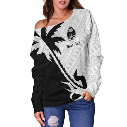 Guam Off Shoulder Sweatshirt Custom Tribal Coconut Tree Half Style