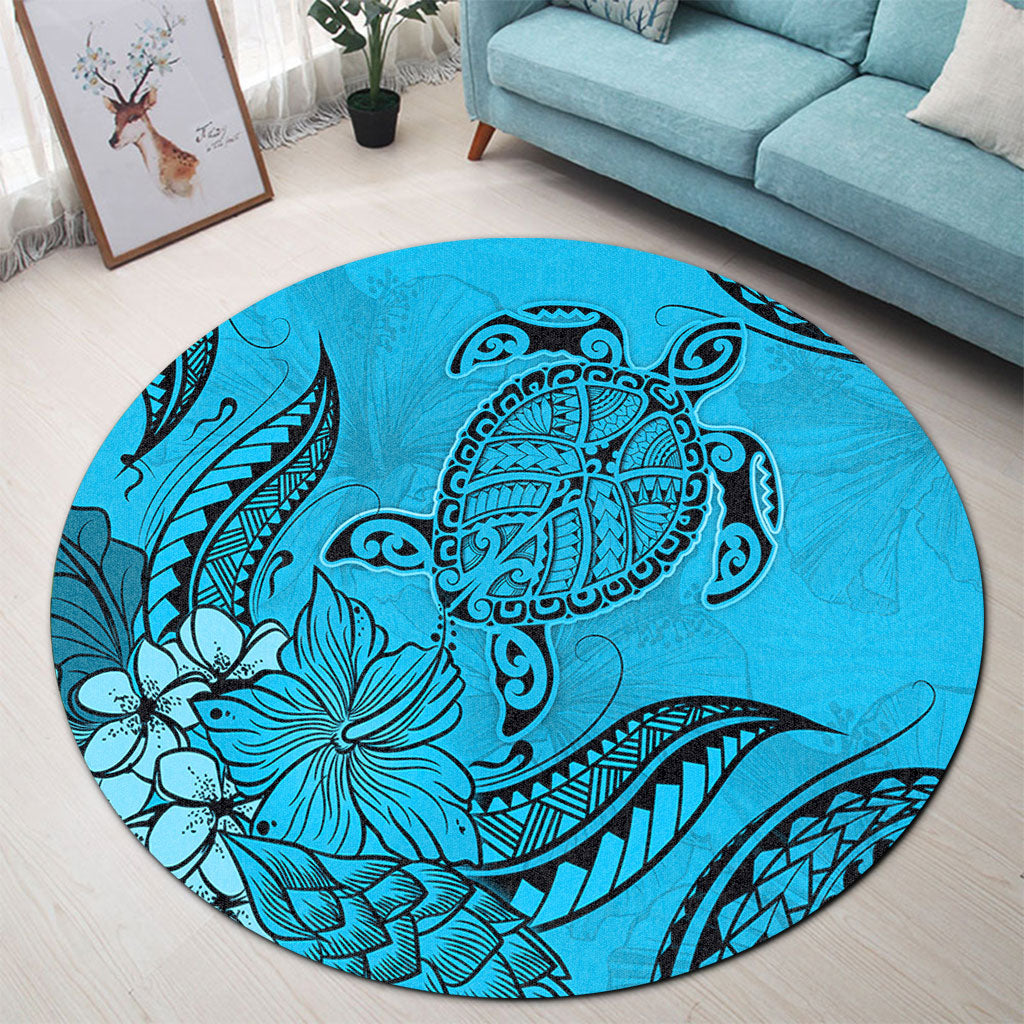 Hawaii Round Rug Tribal Turtle And Flowers Island Life