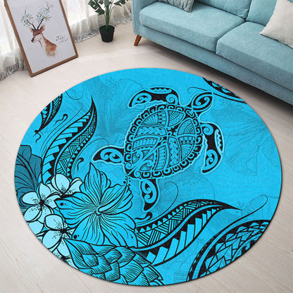 Hawaii Round Rug Tribal Turtle And Flowers Island Life
