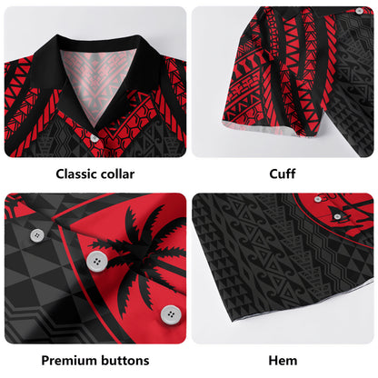 Guam Hawaiian Shirt Polynesian Armor Style Red