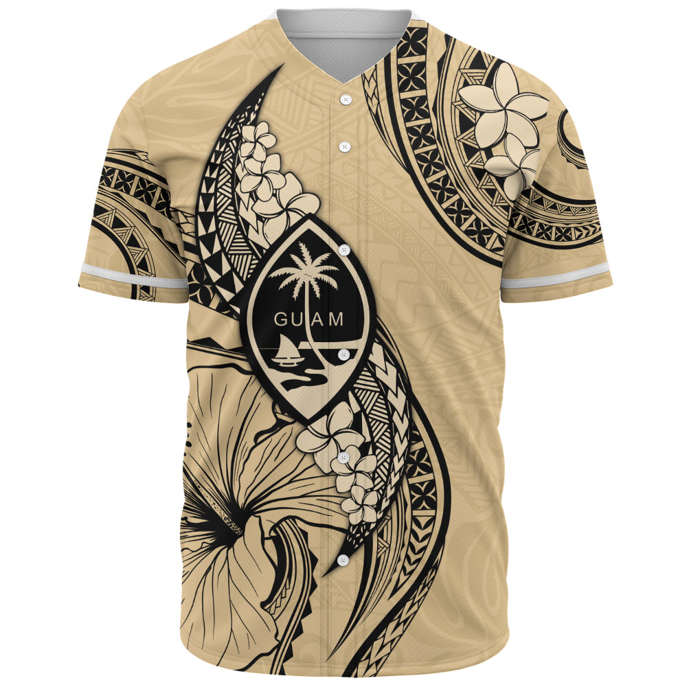 Guam Baseball Shirt Tribal Tropical Flower With Pattern Leaves