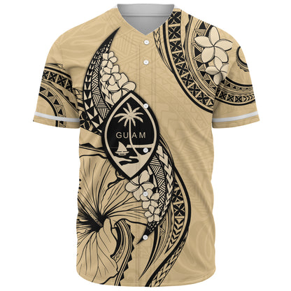 Guam Baseball Shirt Tribal Tropical Flower With Pattern Leaves
