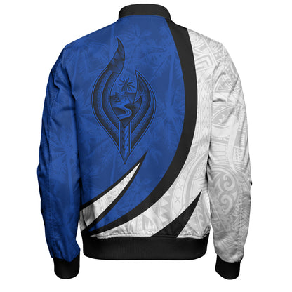 Guam Bomber Jacket Seal And Map Tribal Coconut Tree Pattern Circle Curve