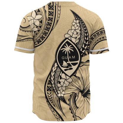 Guam Baseball Shirt Tribal Tropical Flower With Pattern Leaves