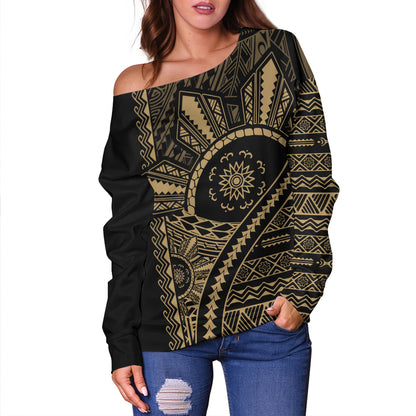 Philippines Filipinos Off Shoulder Sweatshirt Traditional Sun Batok Tattoo Design