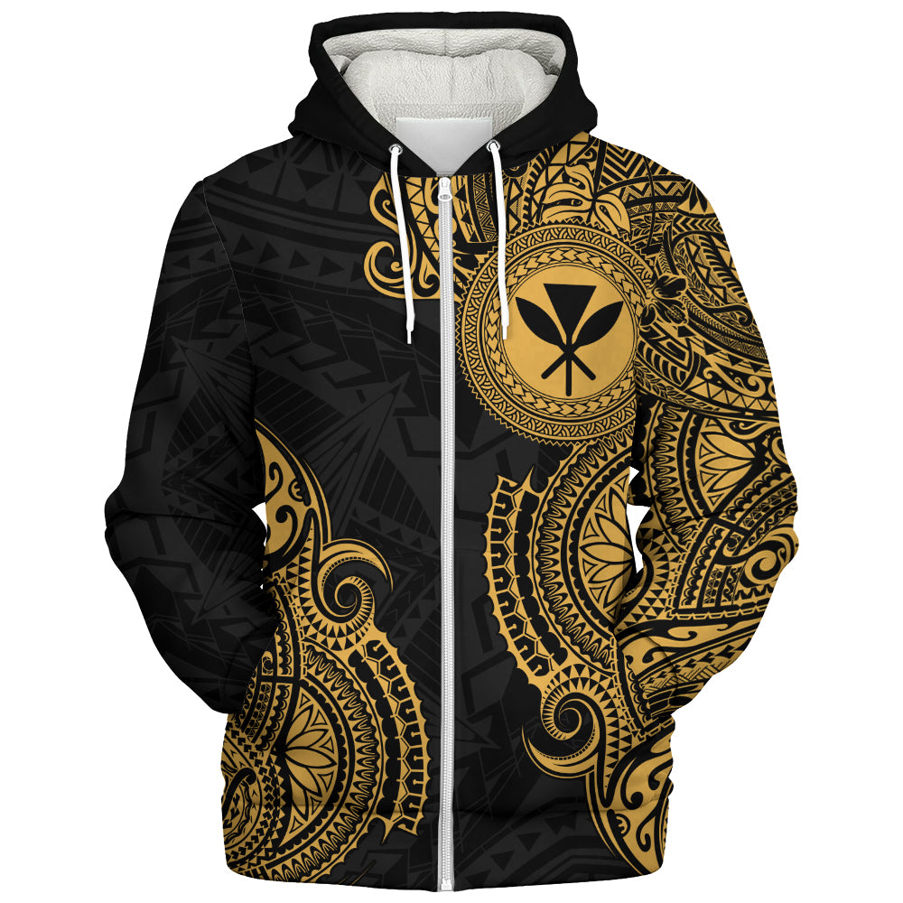 Hawaii Sherpa Hoodie Tribal Polynesia Half With Seal Kanaka