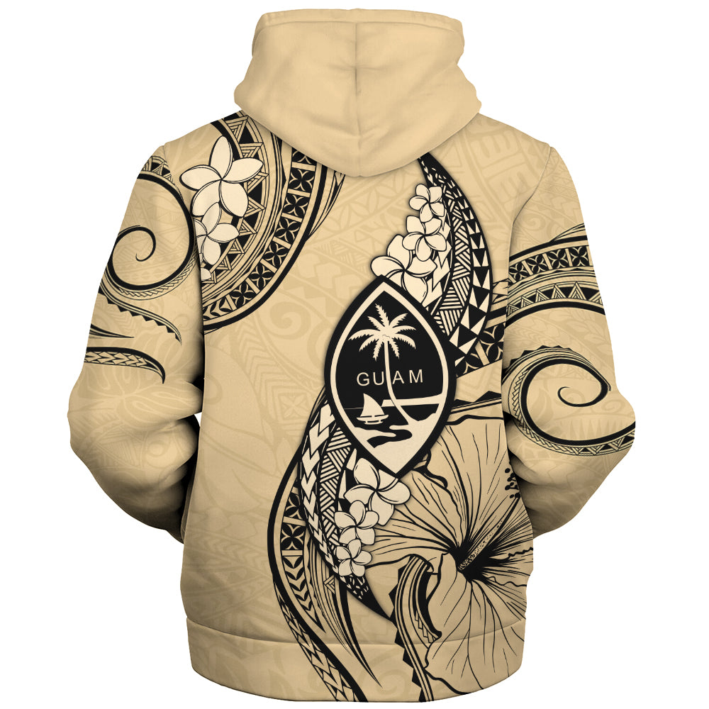 Guam Sherpa Hoodie Tribal Tropical Flower With Pattern Leaves