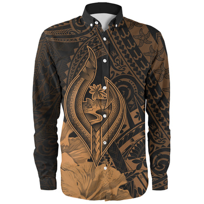Guam Long Sleeve Shirt Tribal Seal Hook Hibiscus Style