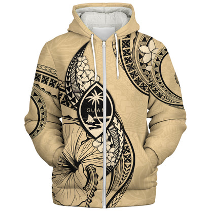 Guam Sherpa Hoodie Tribal Tropical Flower With Pattern Leaves