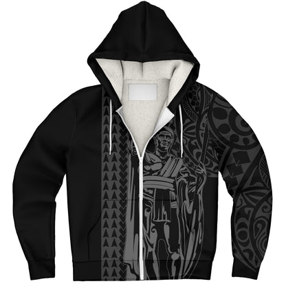Hawaii Sherpa Hoodie Polynesian Tribal King Kamehameha I Kakau