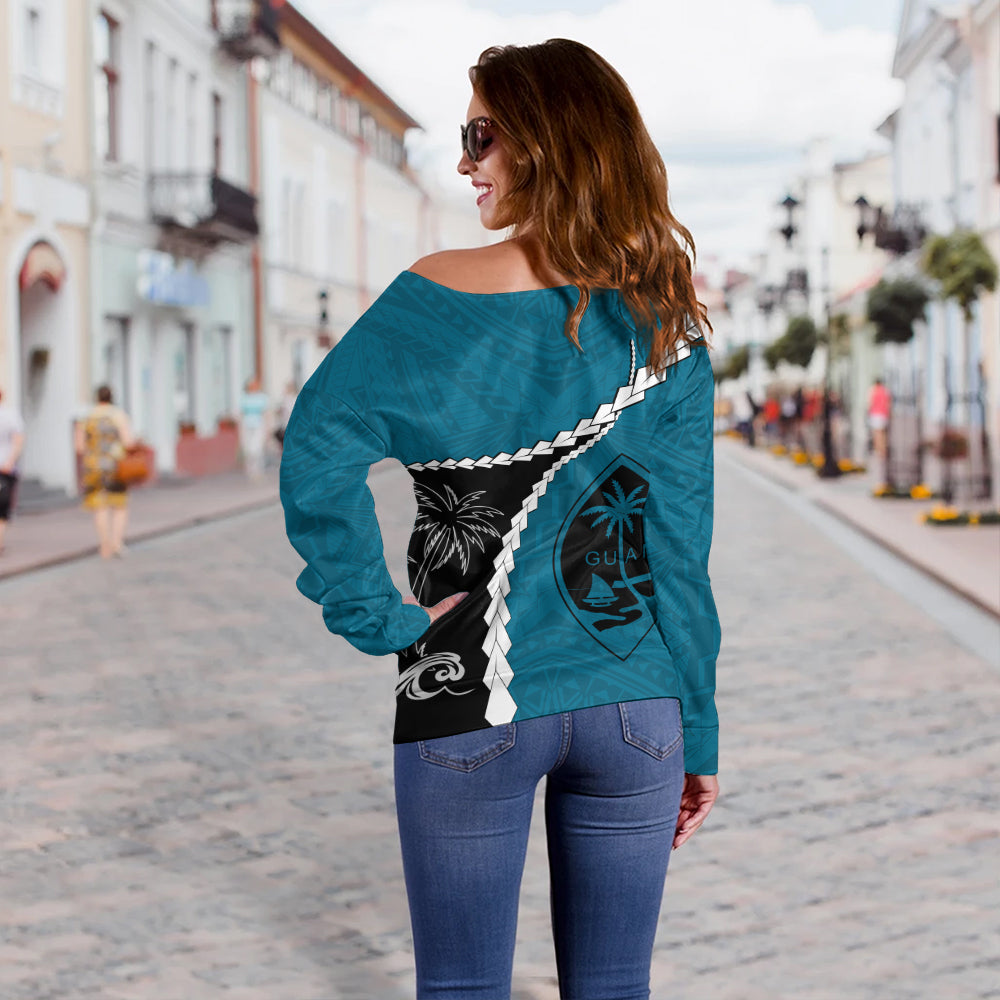 Guam Off Shoulder Sweatshirt Tribal Spirits Coconut Tree