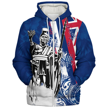 Hawaii Sherpa Hoodie King Kamehameha I Flag Tropical