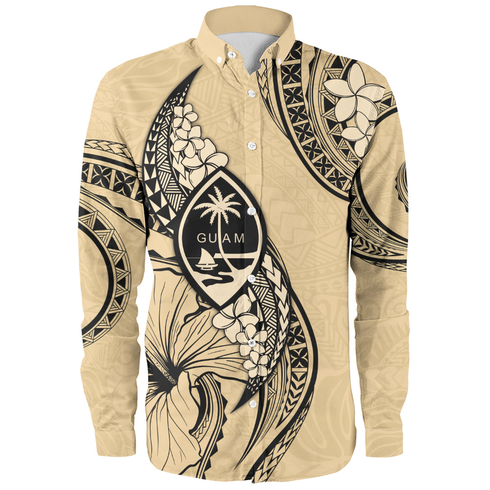 Guam Long Sleeve Shirt Tribal Tropical Flower With Pattern Leaves