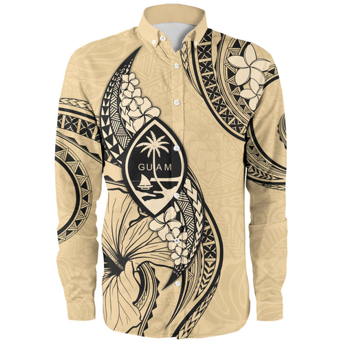 Guam Long Sleeve Shirt Tribal Tropical Flower With Pattern Leaves