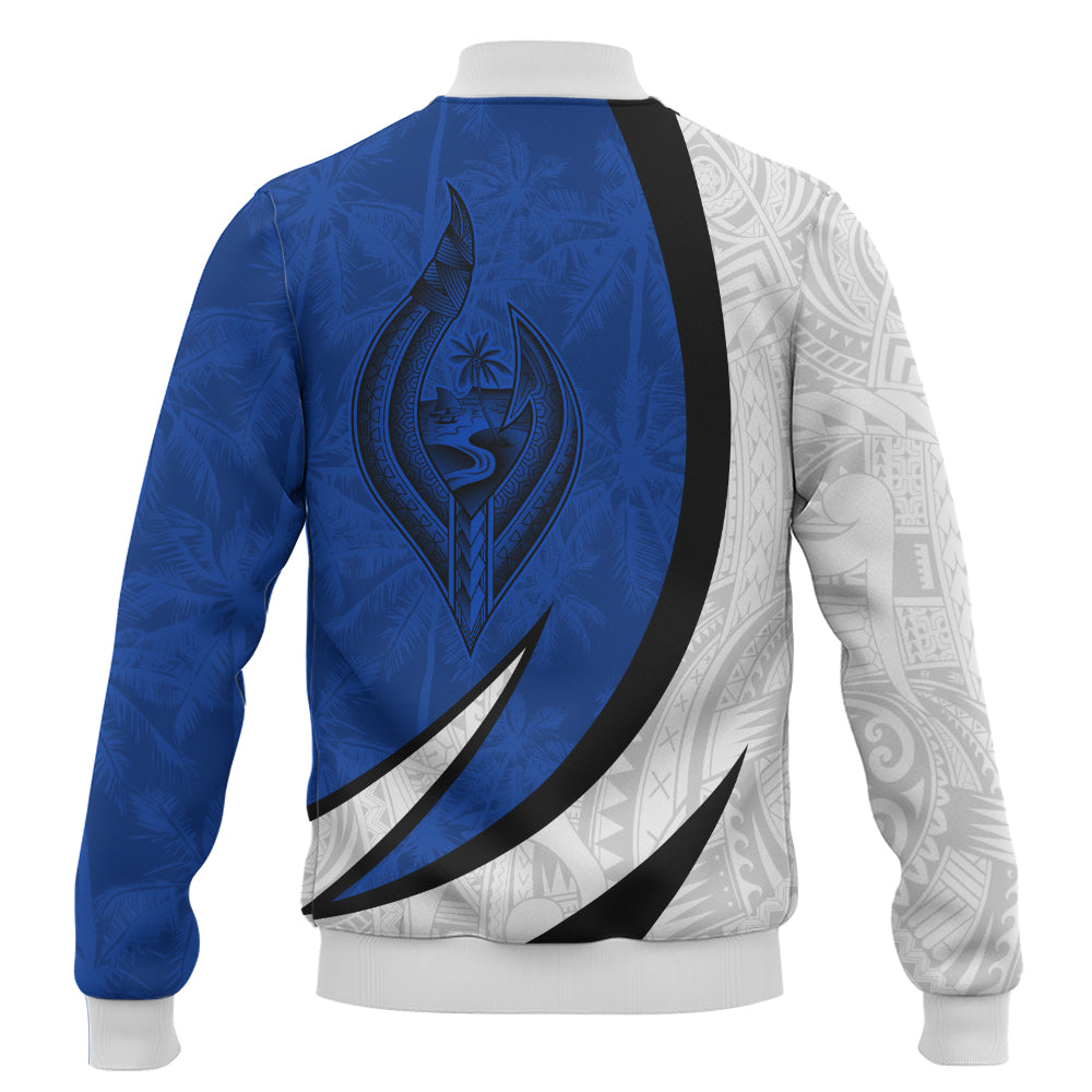 Guam Baseball Jacket Seal And Map Tribal Coconut Tree Pattern Circle Curve