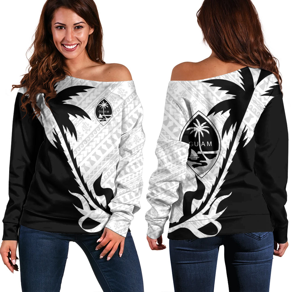 Guam Off Shoulder Sweatshirt Custom Tribal Coconut Tree Half Style