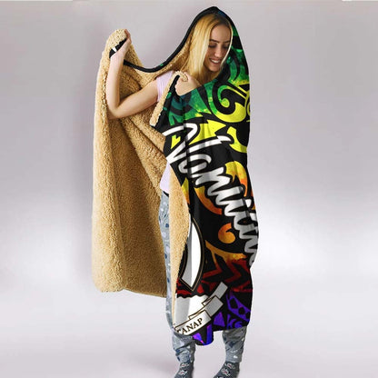 Vanuatu Hooded Blanket - Rainbow Polynesian Pattern