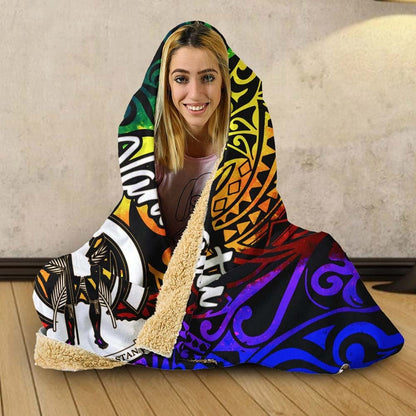 Vanuatu Hooded Blanket - Rainbow Polynesian Pattern