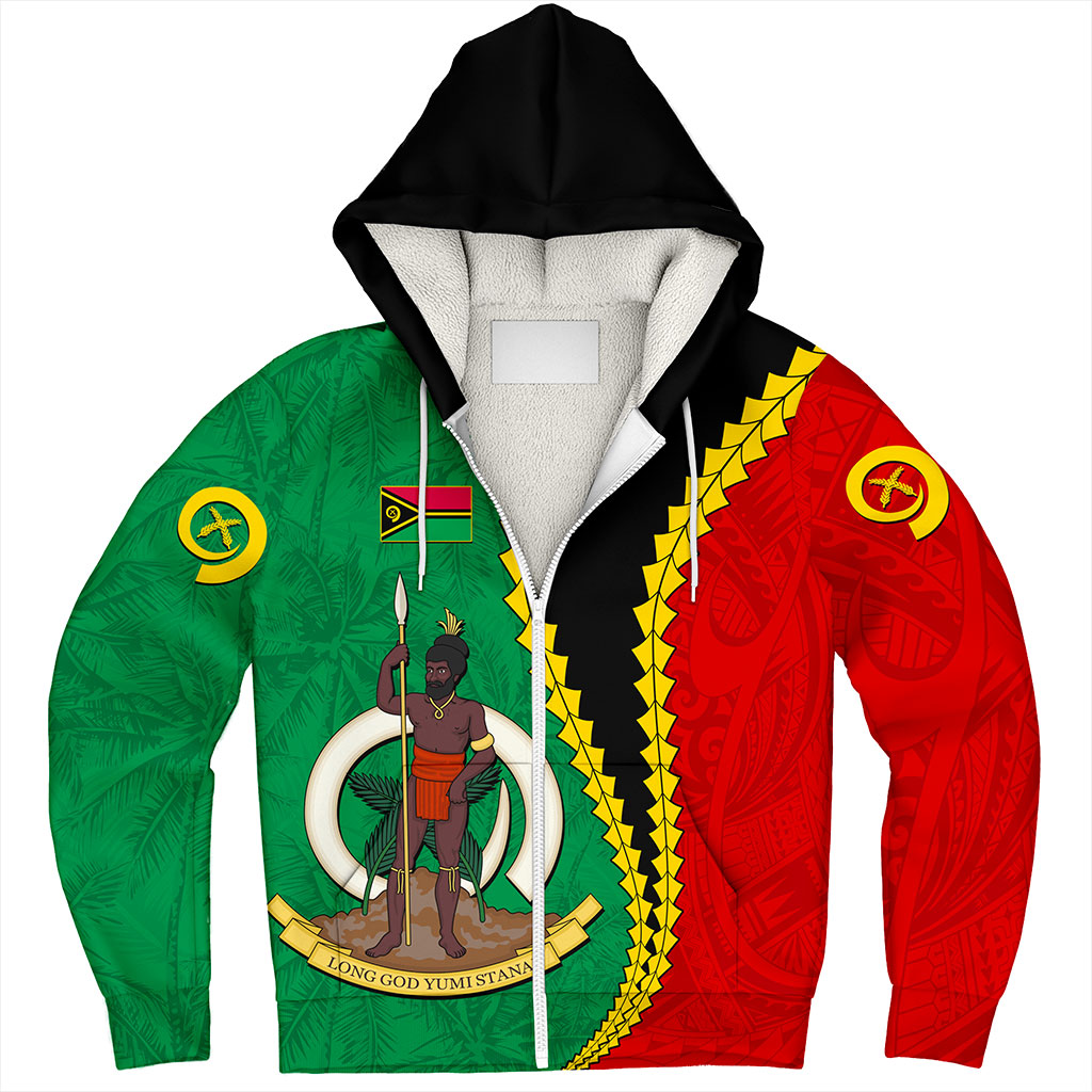 Vanuatu Sherpa Hoodie Tattoo With Tree Coconut Pattern