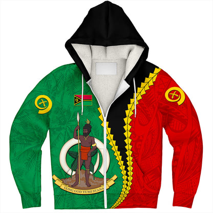 Vanuatu Sherpa Hoodie Tattoo With Tree Coconut Pattern