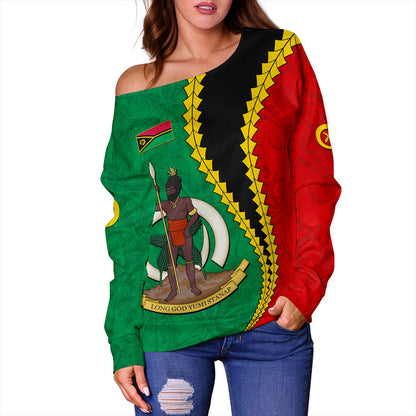 Vanuatu Off Shoulder Sweatshirt Tattoo With Tree Coconut Pattern