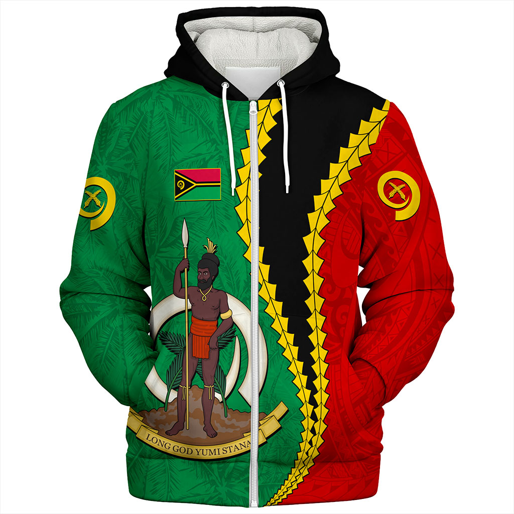 Vanuatu Sherpa Hoodie Tattoo With Tree Coconut Pattern