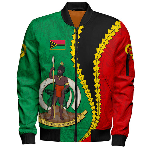 Vanuatu Bomber Jacket Tattoo With Tree Coconut Pattern
