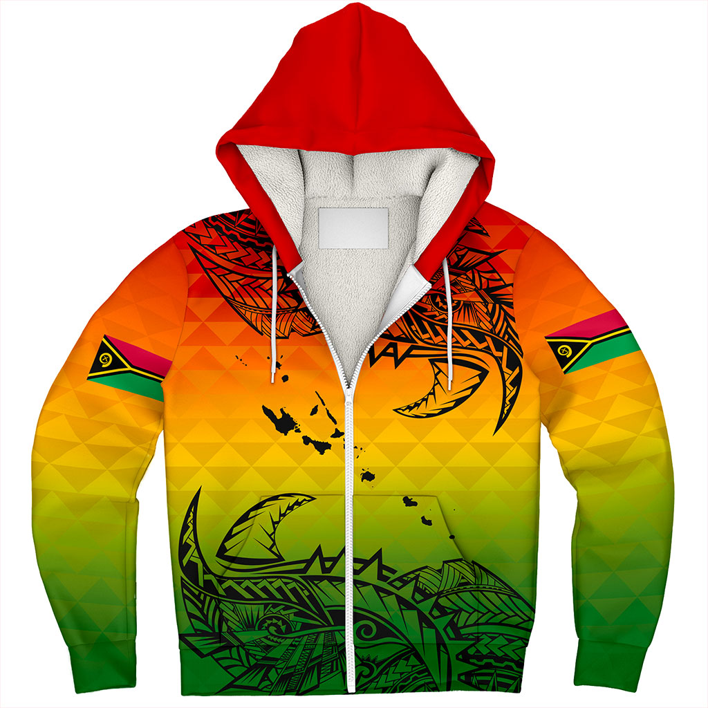 Vanuatu Sherpa Hoodie Polynesia Tribal Pattern With Map
