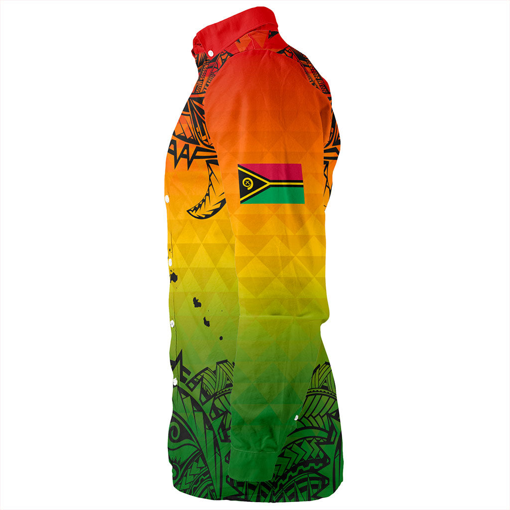 Vanuatu Long Sleeve Shirt Polynesia Tribal Pattern With Map
