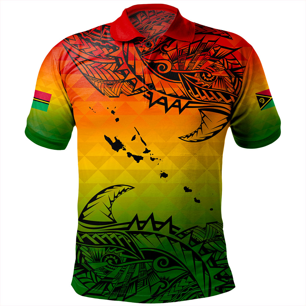 Vanuatu Polo Shirt Polynesia Tribal Pattern With Map