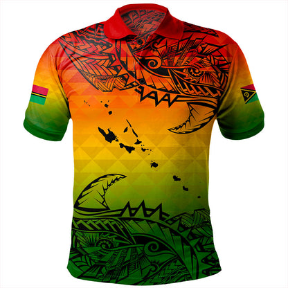 Vanuatu Polo Shirt Polynesia Tribal Pattern With Map