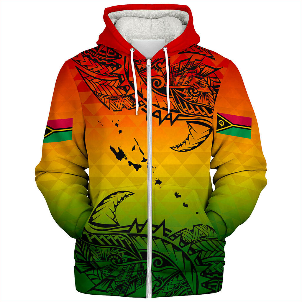 Vanuatu Sherpa Hoodie Polynesia Tribal Pattern With Map
