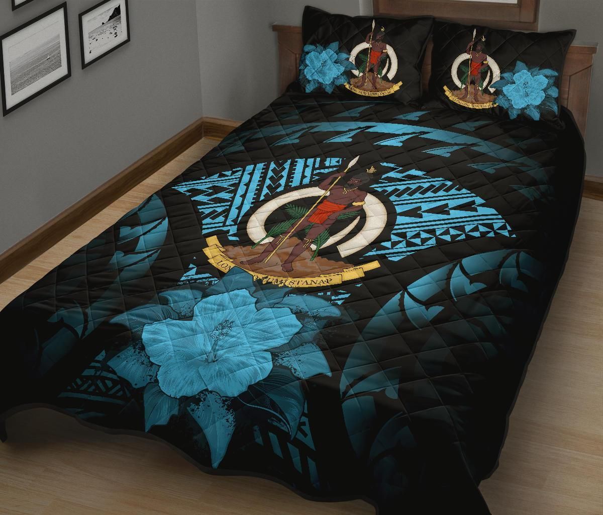 Vanuatu Polynesian Quilt Bed Set Hibiscus Blue