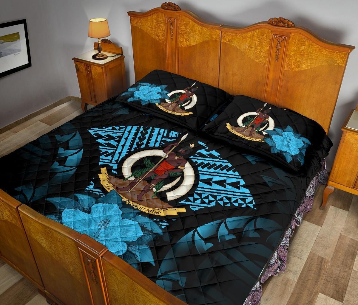 Vanuatu Polynesian Quilt Bed Set Hibiscus Blue