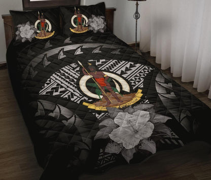 Vanuatu Polynesian Quilt Bed Set Hibiscus Gray