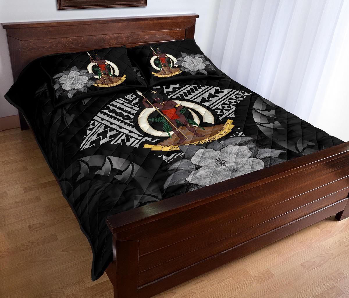 Vanuatu Polynesian Quilt Bed Set Hibiscus Gray