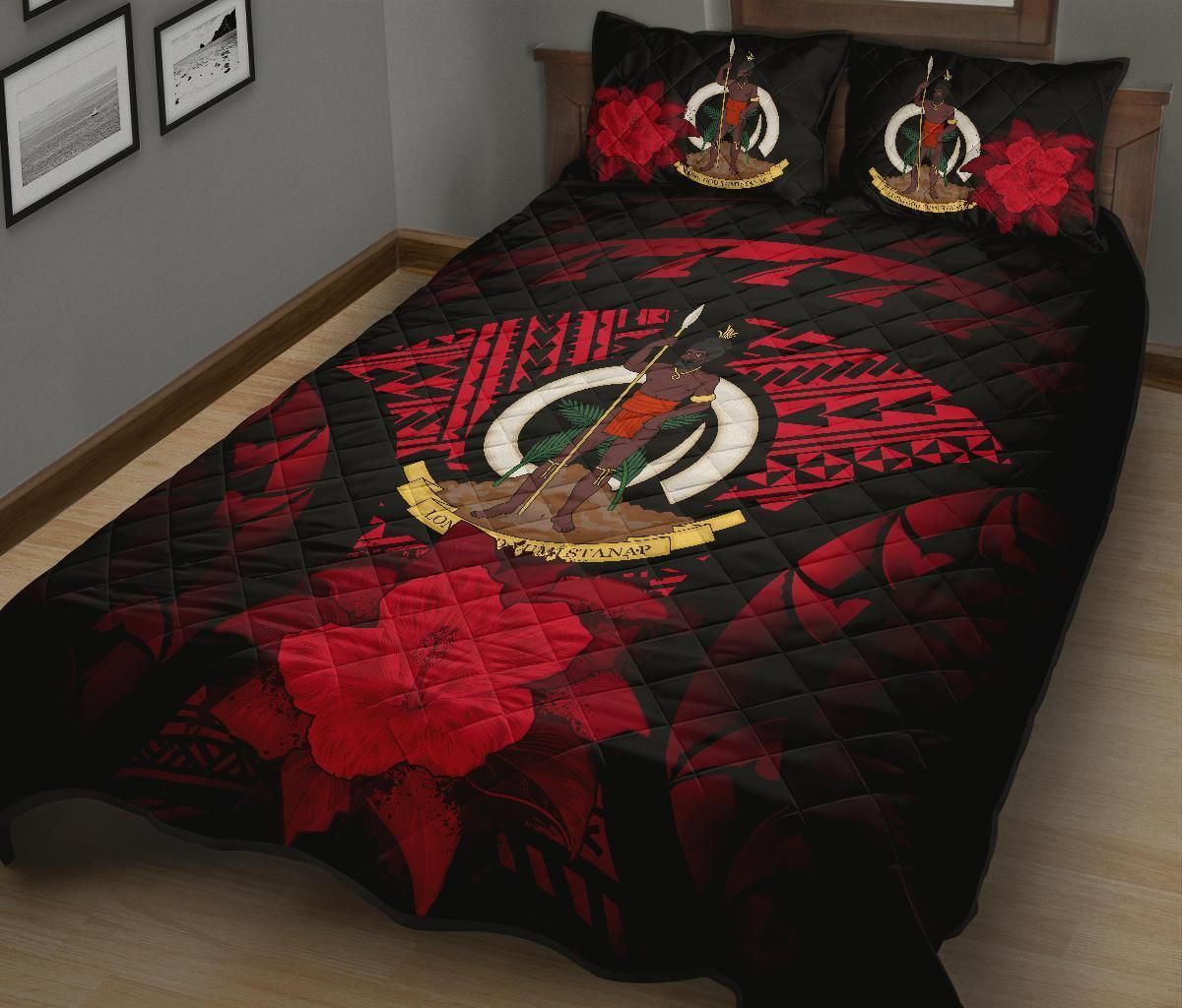 Vanuatu Polynesian Quilt Bed Set Hibiscus Red