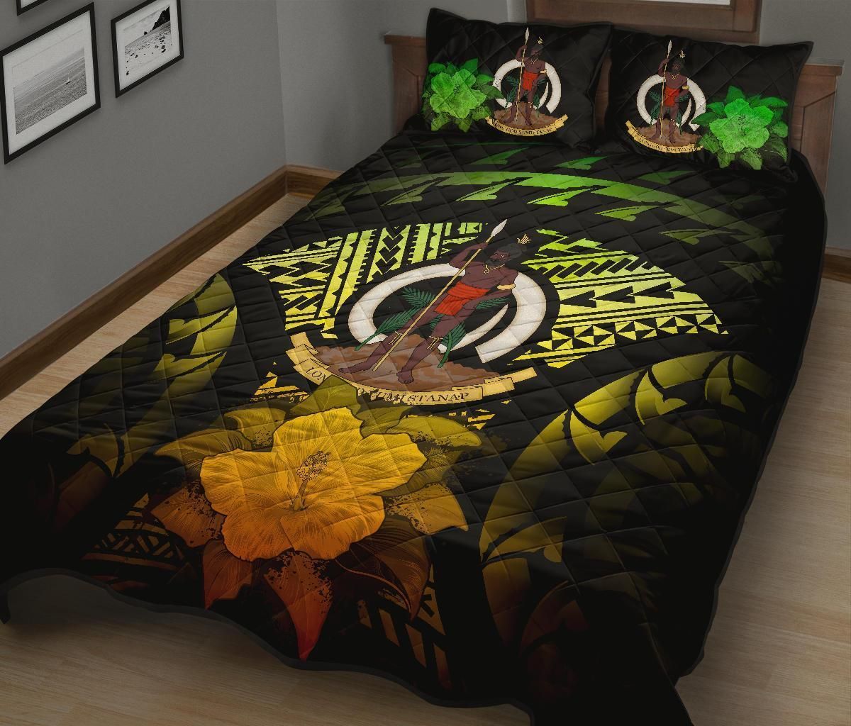 Vanuatu Polynesian Quilt Bed Set Hibiscus Reggae
