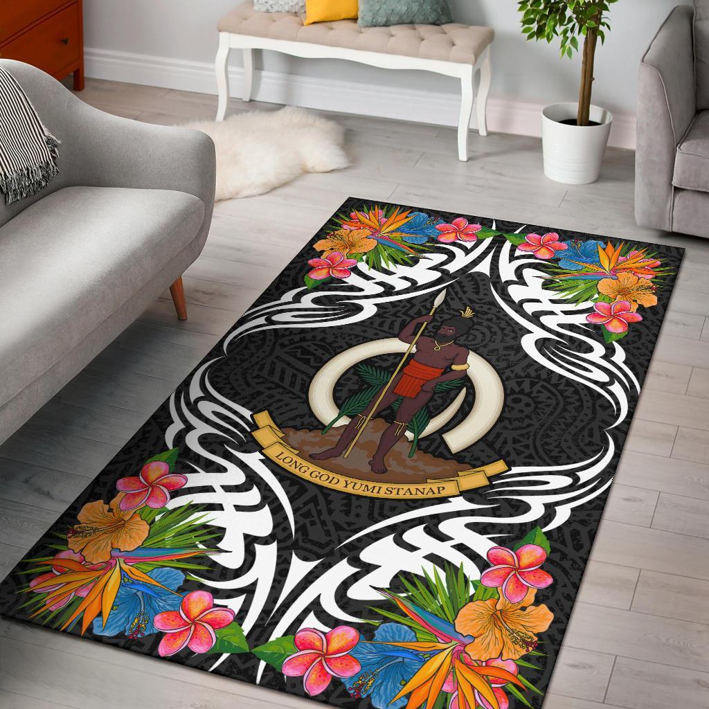 Vanuatu Area Rug - Coat Of Arms With Tropical Flowers