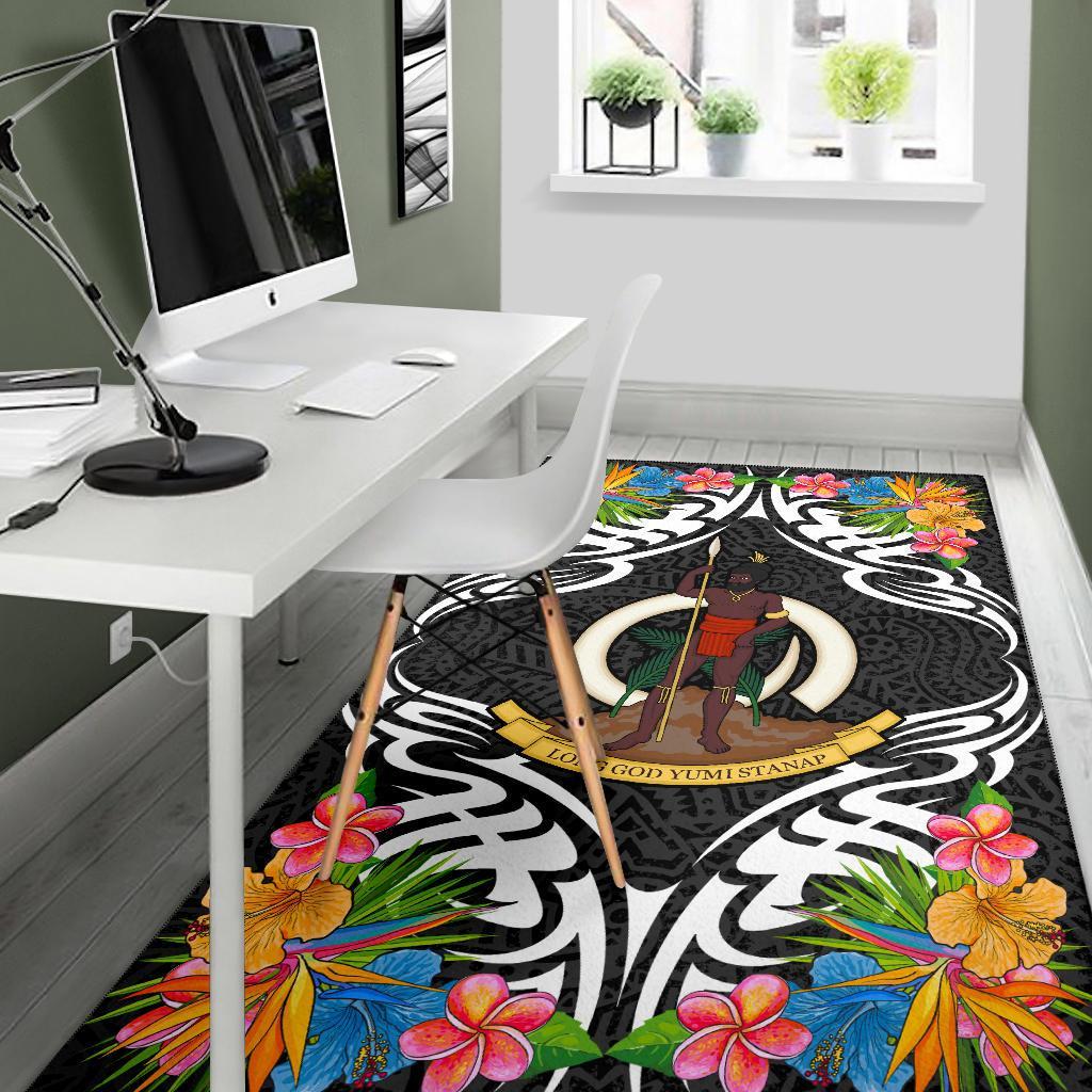 Vanuatu Area Rug - Coat Of Arms With Tropical Flowers