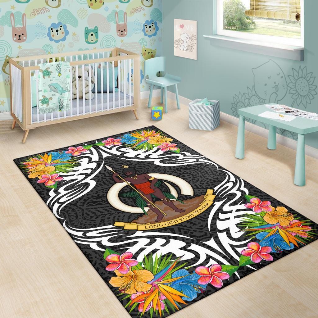 Vanuatu Area Rug - Coat Of Arms With Tropical Flowers