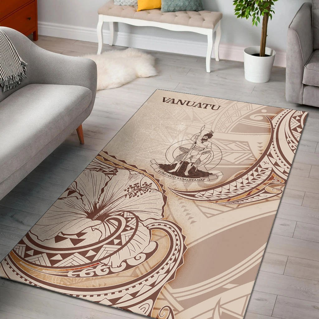 Vanuatu Area Rug - Hibiscus Flowers Vintage Style