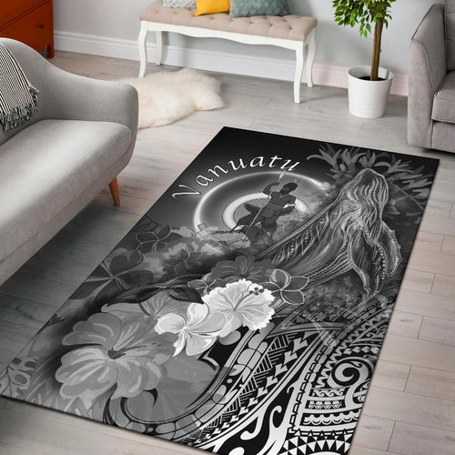 Vanuatu Area Rug - Humpback Whale with Tropical Flowers (White)